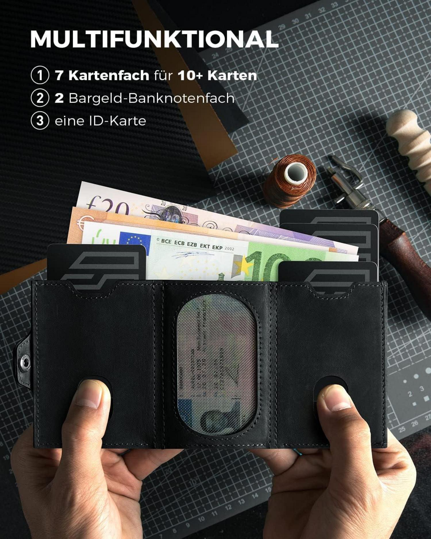 RFID Slim Wallet Herren Schwarz Münzfach Kartenetui Mini Geldbörse