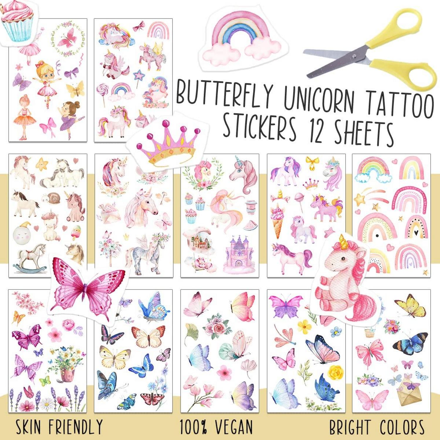 Tattoo Einhorn Schmetterling Kinder Mädchen 120+ Geschenke Karneval