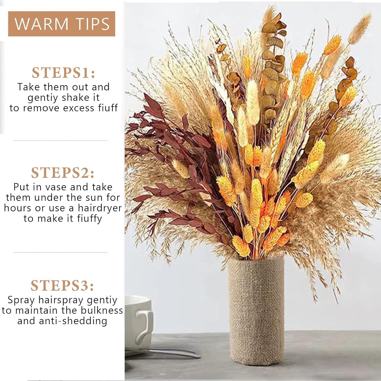 100er Pack Pampasgras Deko Trockenblumen Strauß Vase Boho Wohnzimmer