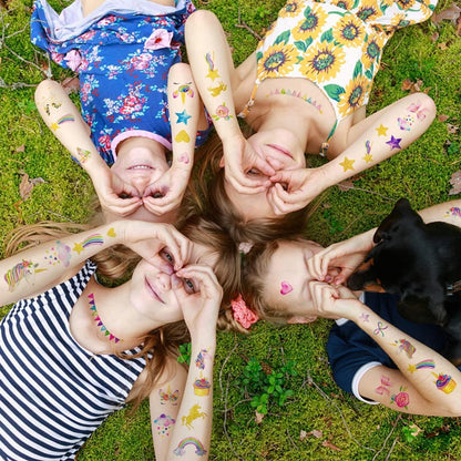 Glitzer Einhorn Tattoos Set für Kinder Mädchen Gold Tattoo Tätowierungen Kindergeburtstag