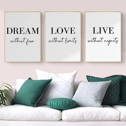 Trayosin Poster Set Dream Love Live Wand Kunst Schwarz Weiß 3er