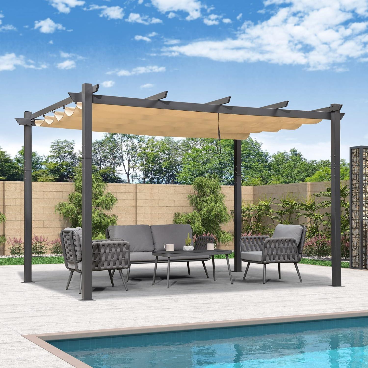 PURPLE LEAF Pergola Aluminium 3.3x4m Beige Sonnenschutz Gartenpavillon