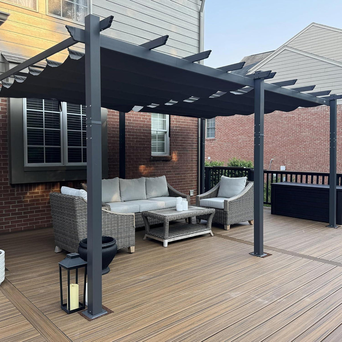 Wasserdichtes Aluminium Pergola mit Sonnenschutz, 3.65 x 5.5 m, Grau
