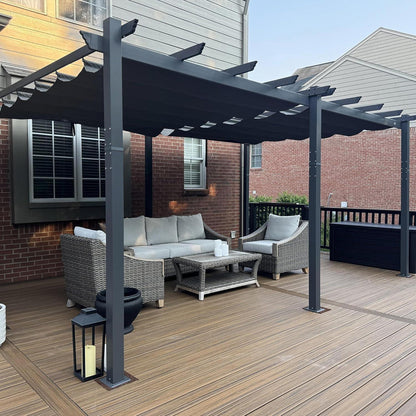 Wasserdichtes Aluminium Pergola mit Sonnenschutz, 3.65 x 5.5 m, Grau