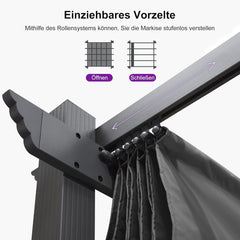 Wasserdichtes Aluminium Pergola mit Sonnenschutz, 3.65 x 5.5 m, Grau