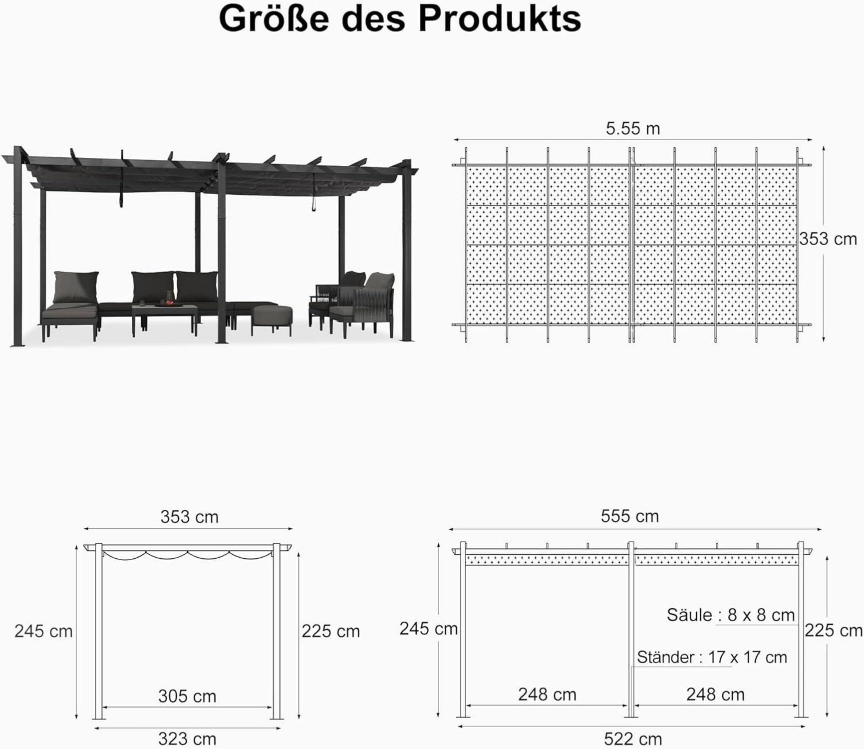 Pavillon Pergola Aluminium 3.65x5.5m Wasserdicht Stabil Winterfest mit