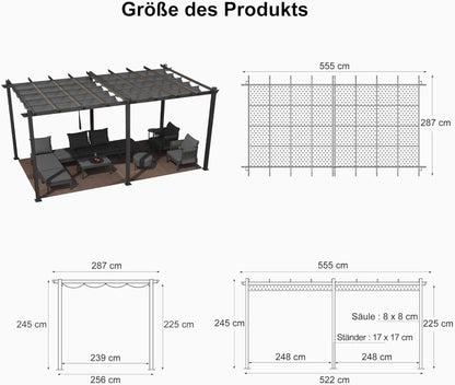 Pergola 3x5.5m Wasserdicht Stabil Winterfest Aluminium Sonnenschutz