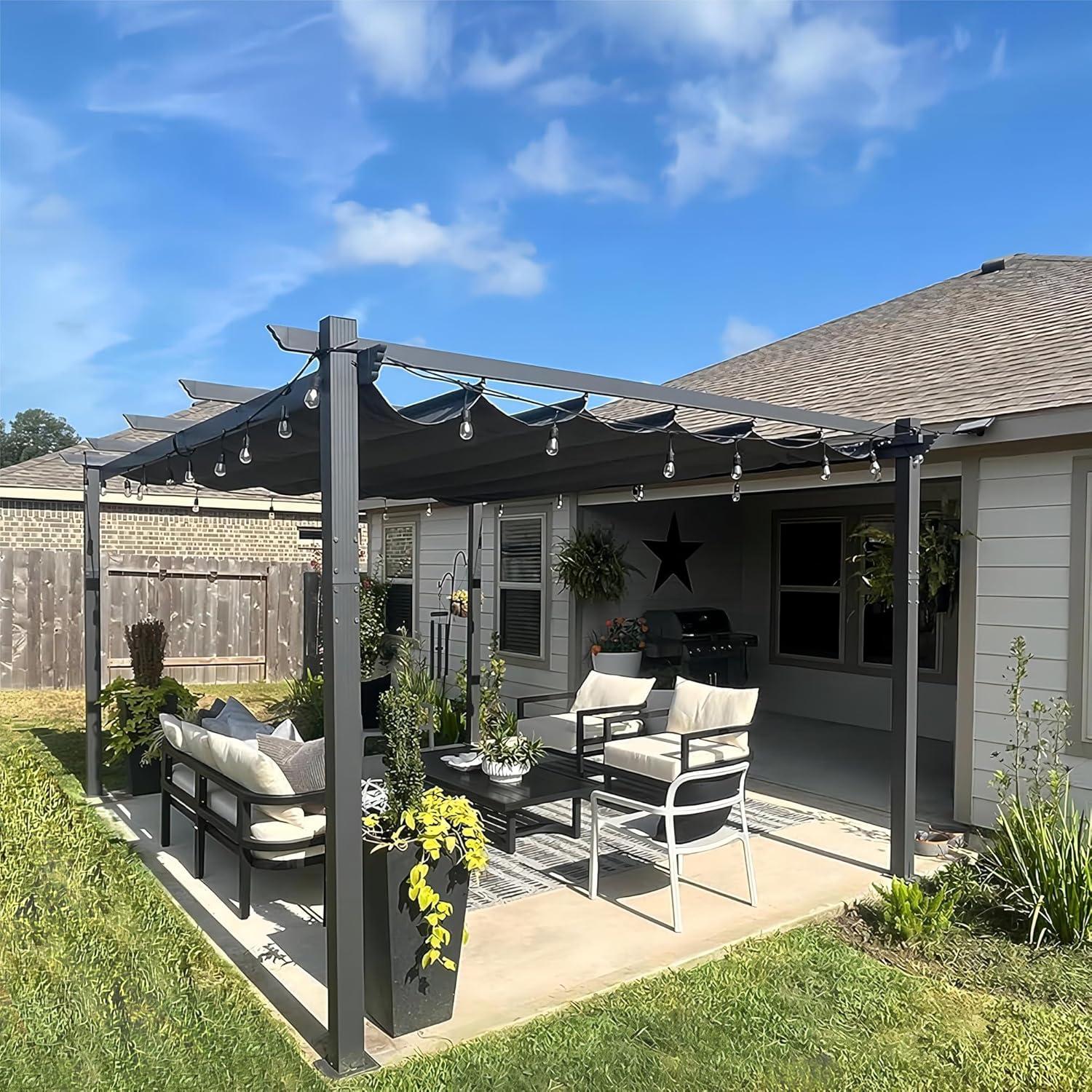 PURPLE LEAF Aluminium Pergola 3.65x4.85m Wasserdicht Stabil Partyzelt Grau