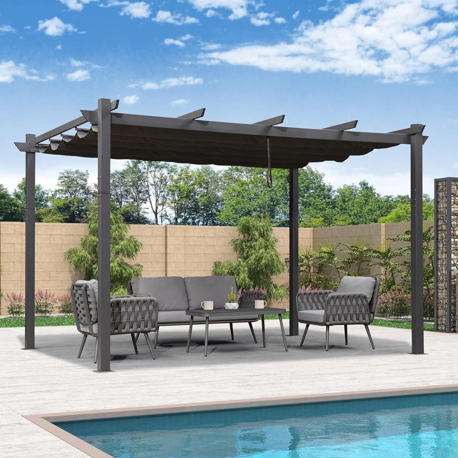 PURPLE LEAF Pergola Aluminium 3.3x4m Wasserdicht Grau
