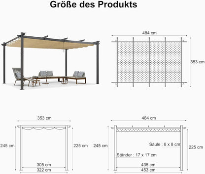 Pergola 3.65x4.85m Wasserdicht Stabil Winterfest Aluminium Beige