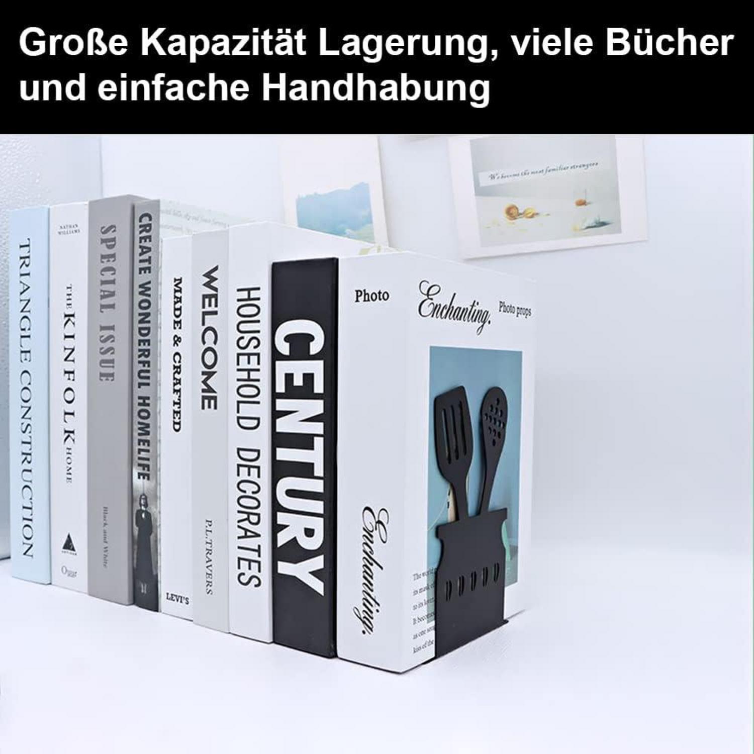 Buchstütze Metall Schwarz 2 Stück, für Kinder Schreibtisch 15cm, stabil & hochwertig