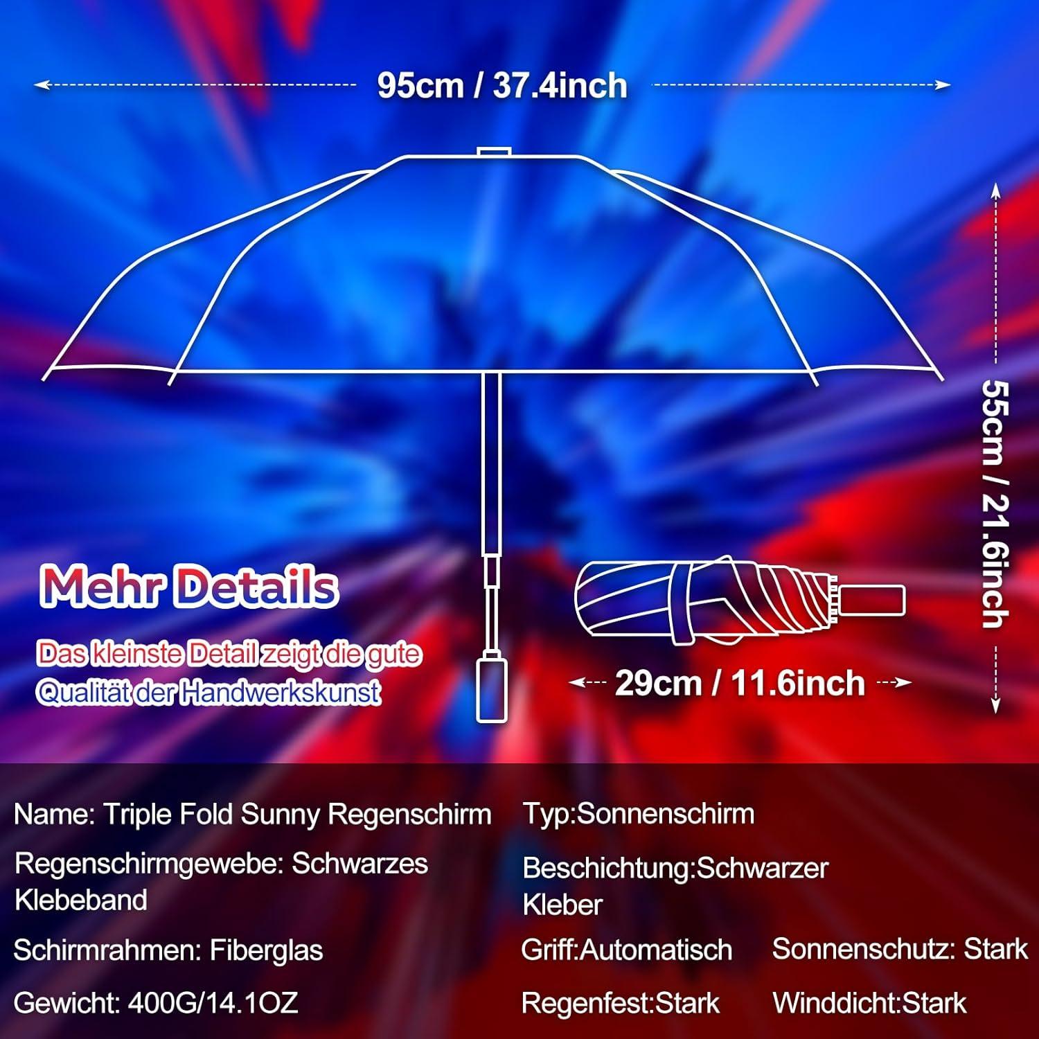 Kompakter Faltregenschirm UV-geschützt für Reisen, Auto & unterwegs