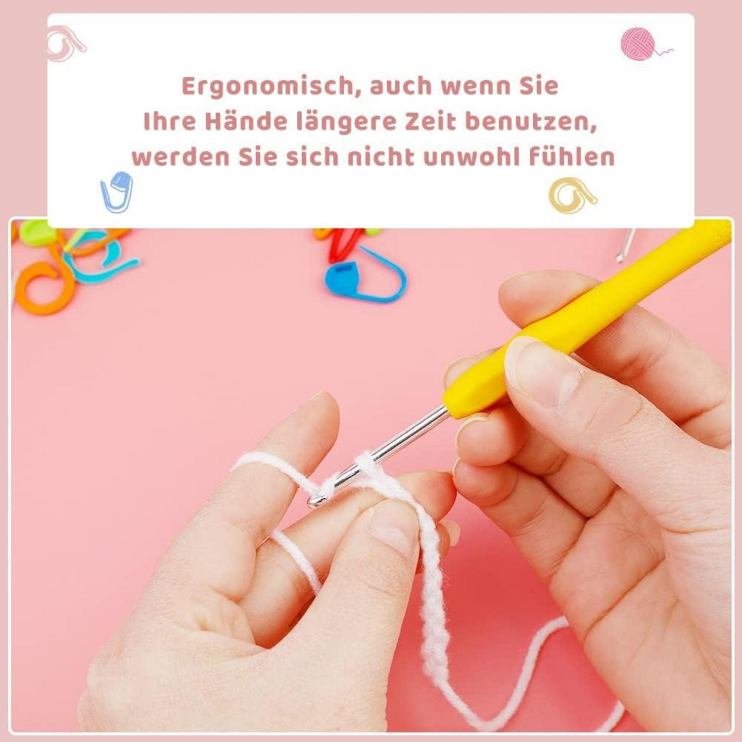 Ruasol 77tlg. Häkelnadel-Set mit ergonomischem Griff und Zubehör