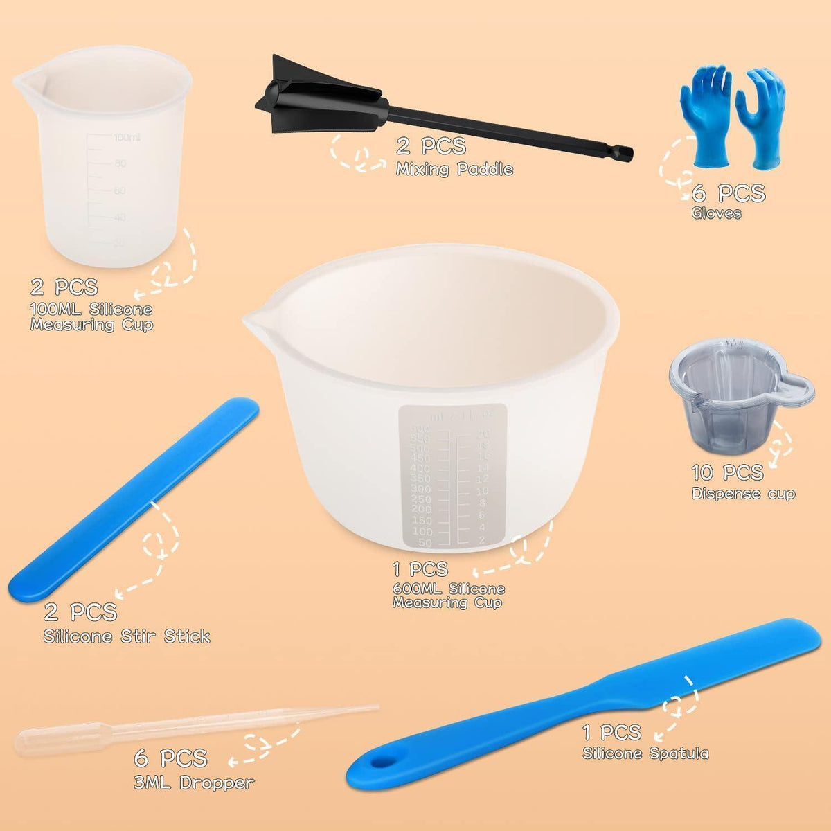 Silikon Messbecher Set Epoxidharz | 600ml & 100ml Becher + Zubehör