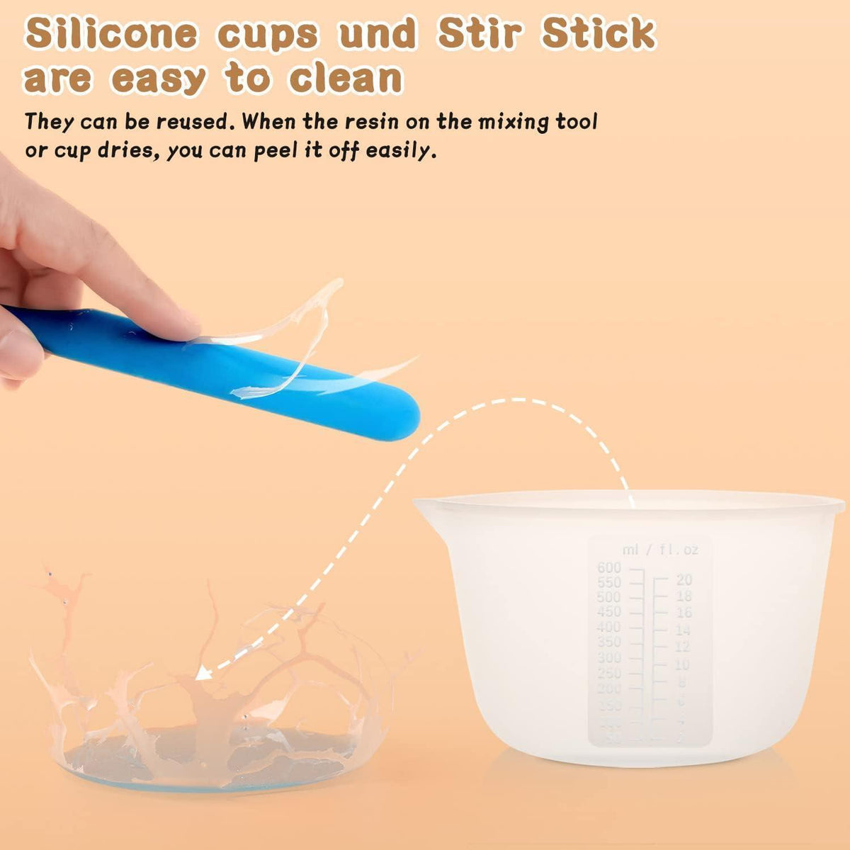 Silikon Messbecher Set Epoxidharz | 600ml & 100ml Becher + Zubehör