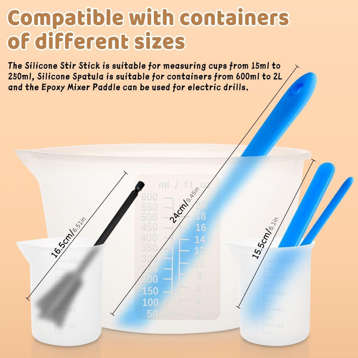 Silikon Messbecher Set Epoxidharz | 600ml & 100ml Becher + Zubehör