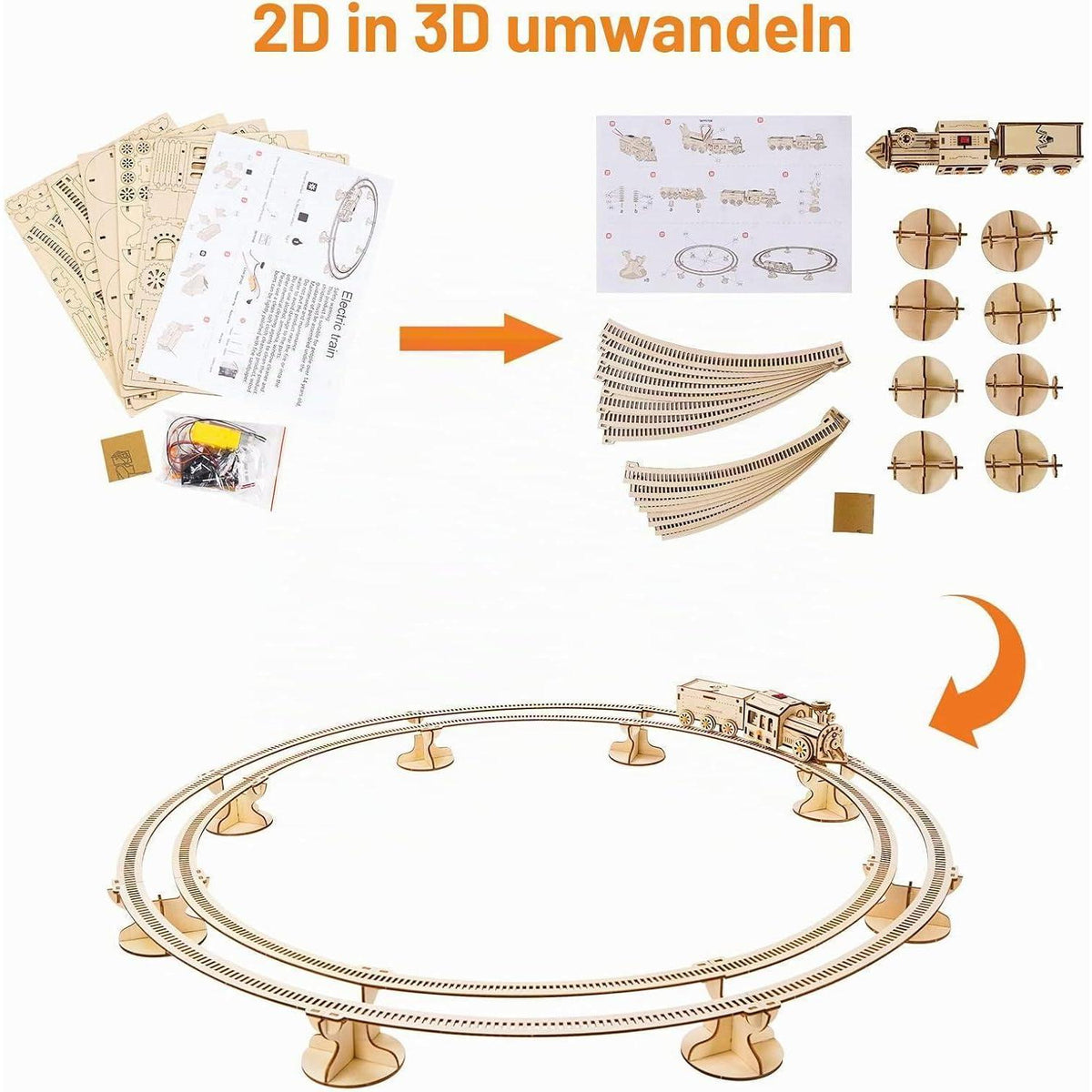 3D Holzpuzzle Zug mit Gleis – Modellbausatz zum Selberbauen