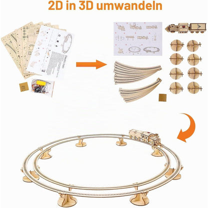 3D Holzpuzzle Zug mit Gleis – Modellbausatz zum Selberbauen
