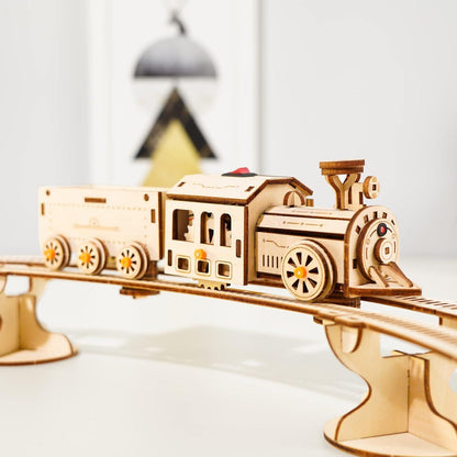 3D Holzpuzzle Zug mit Gleis – Modellbausatz zum Selberbauen