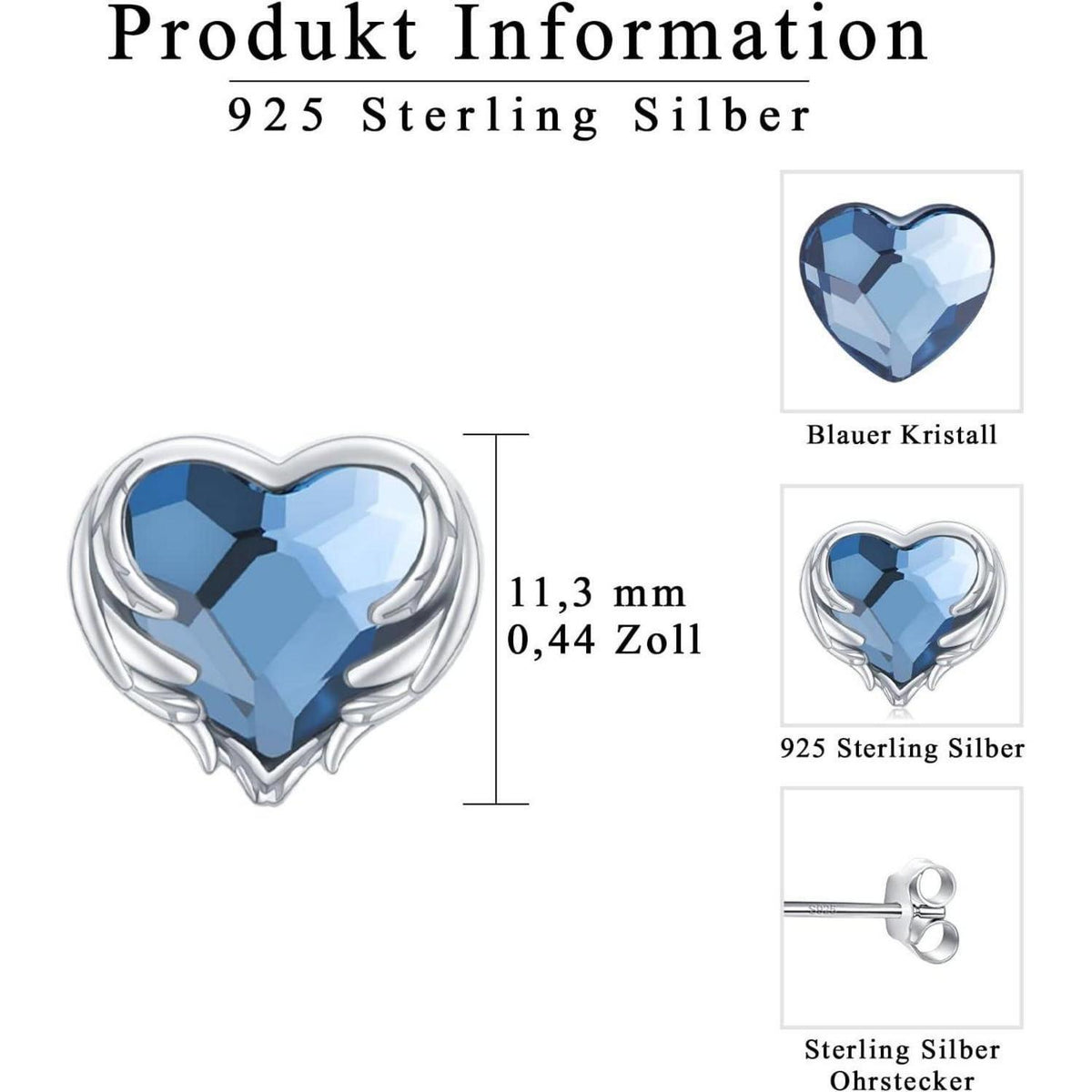 925 Sterling Silber Ohrringe mit Engelsflügeln und Kristall
