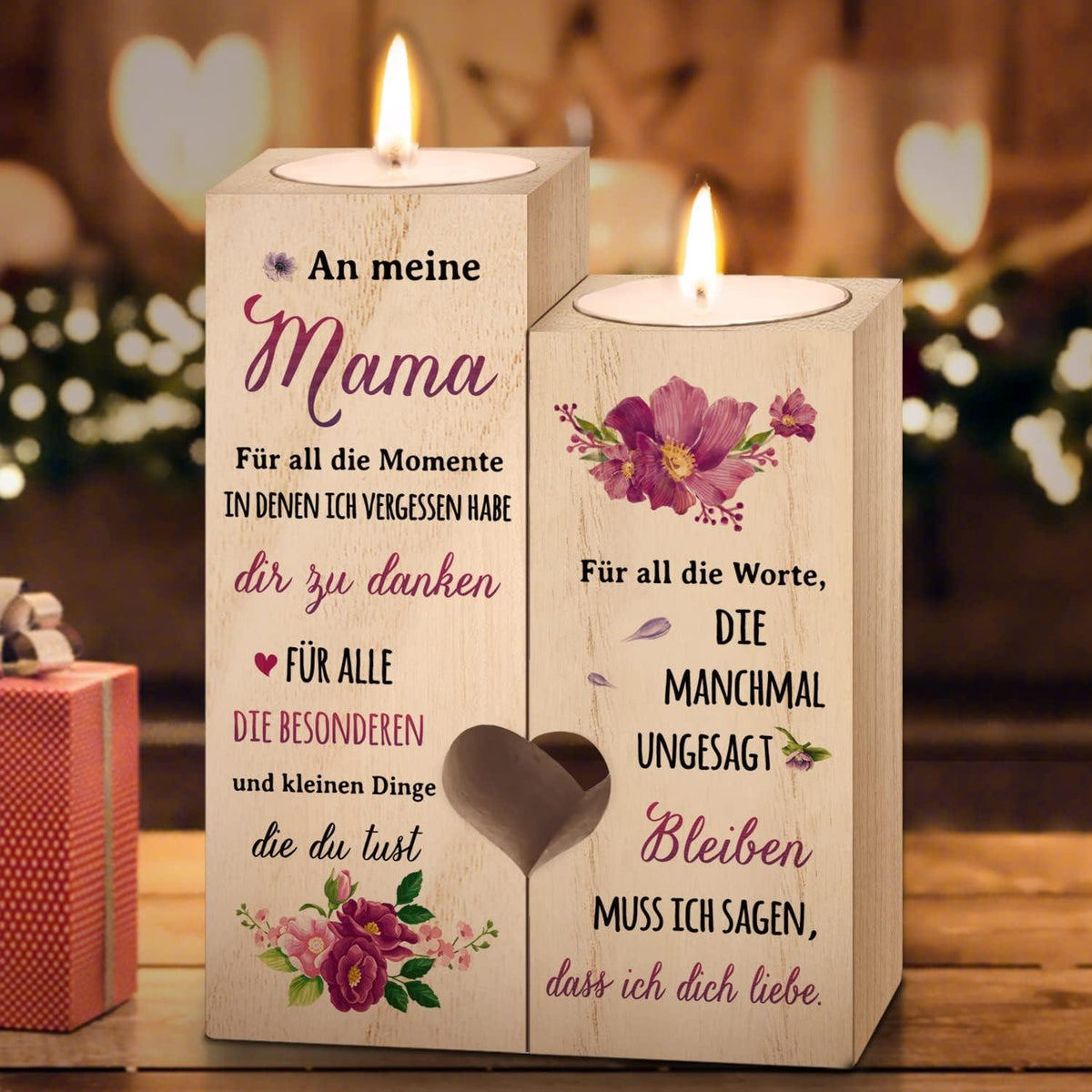 Personalisierter Kerzenständer Mama Geschenk Holzoptik