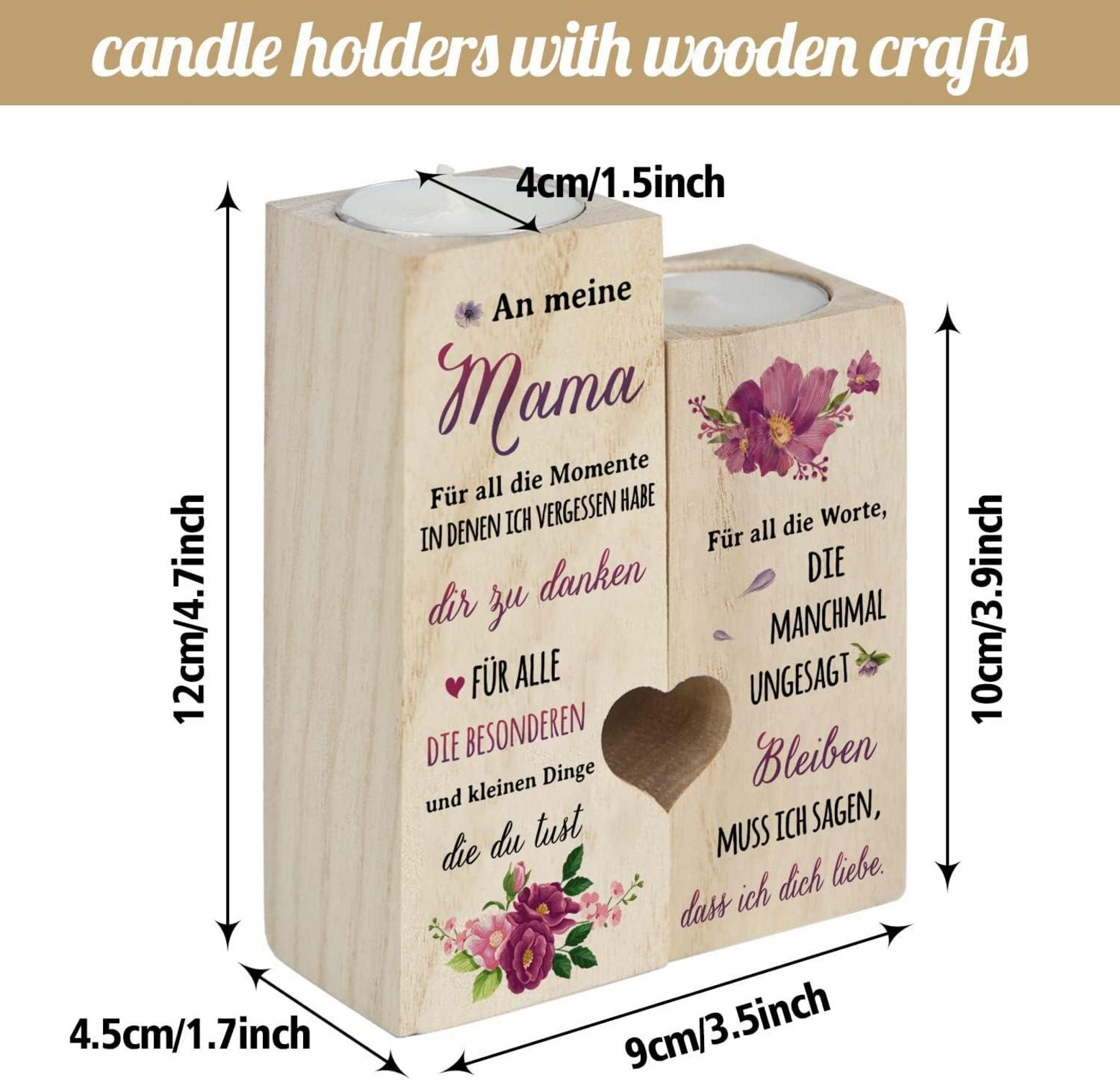 Personalisierter Mama Kerzenhalter mit Holzdesign und 2 Kerzen