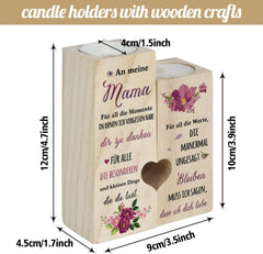 Personalisierter Mama Kerzenhalter mit Holzdesign und 2 Kerzen