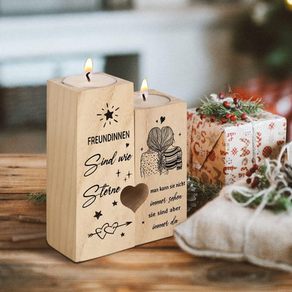 Geschenk Freundin Kerzenständer Holz 2er Set 12x10x4,5cm