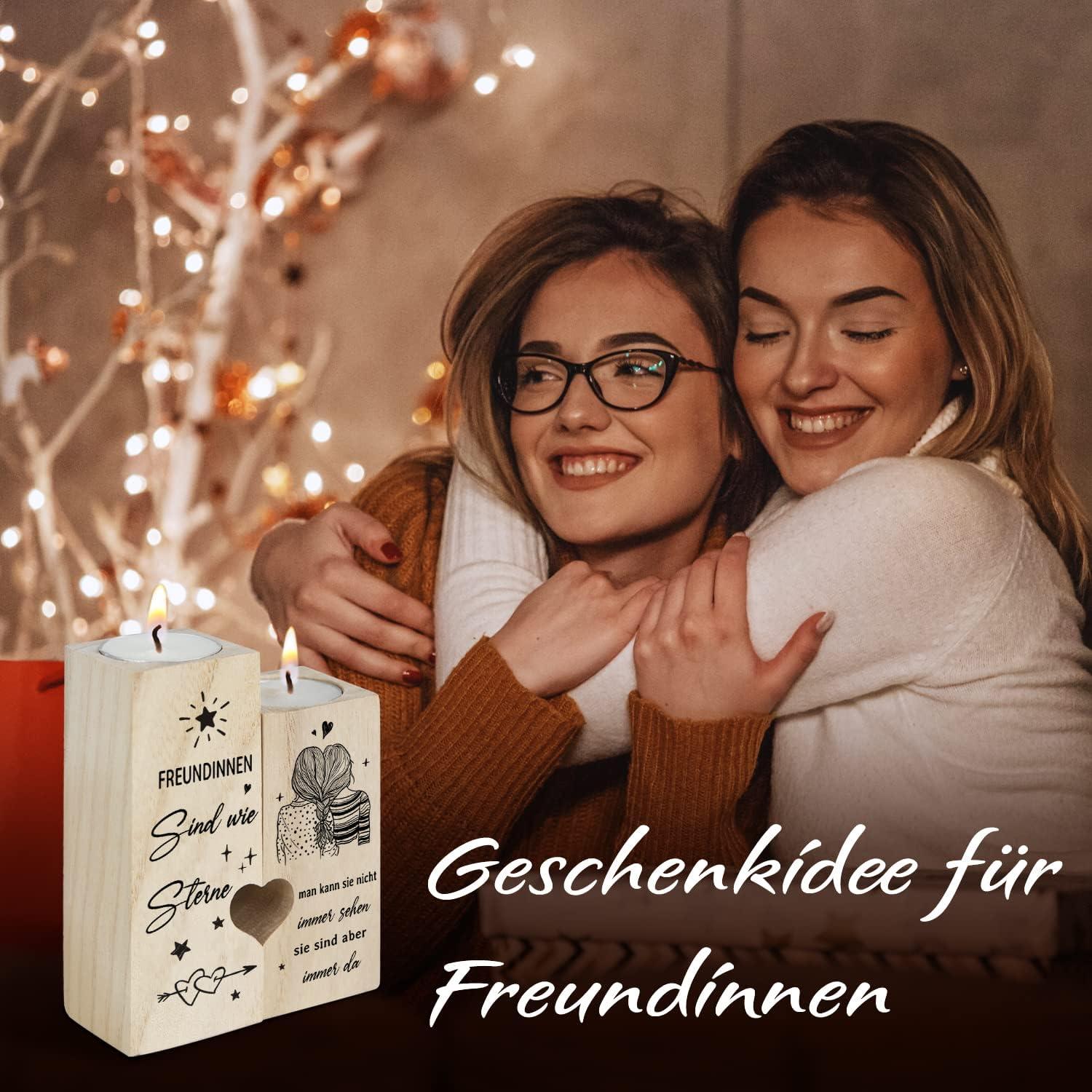Geschenk Freundin Kerzenständer Holz 2er Set 12x10x4,5cm