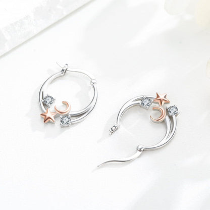 925 Sterling Silber Mond Stern Ohrringe Creolen Hypoallergen Weihnachtsgeschenk