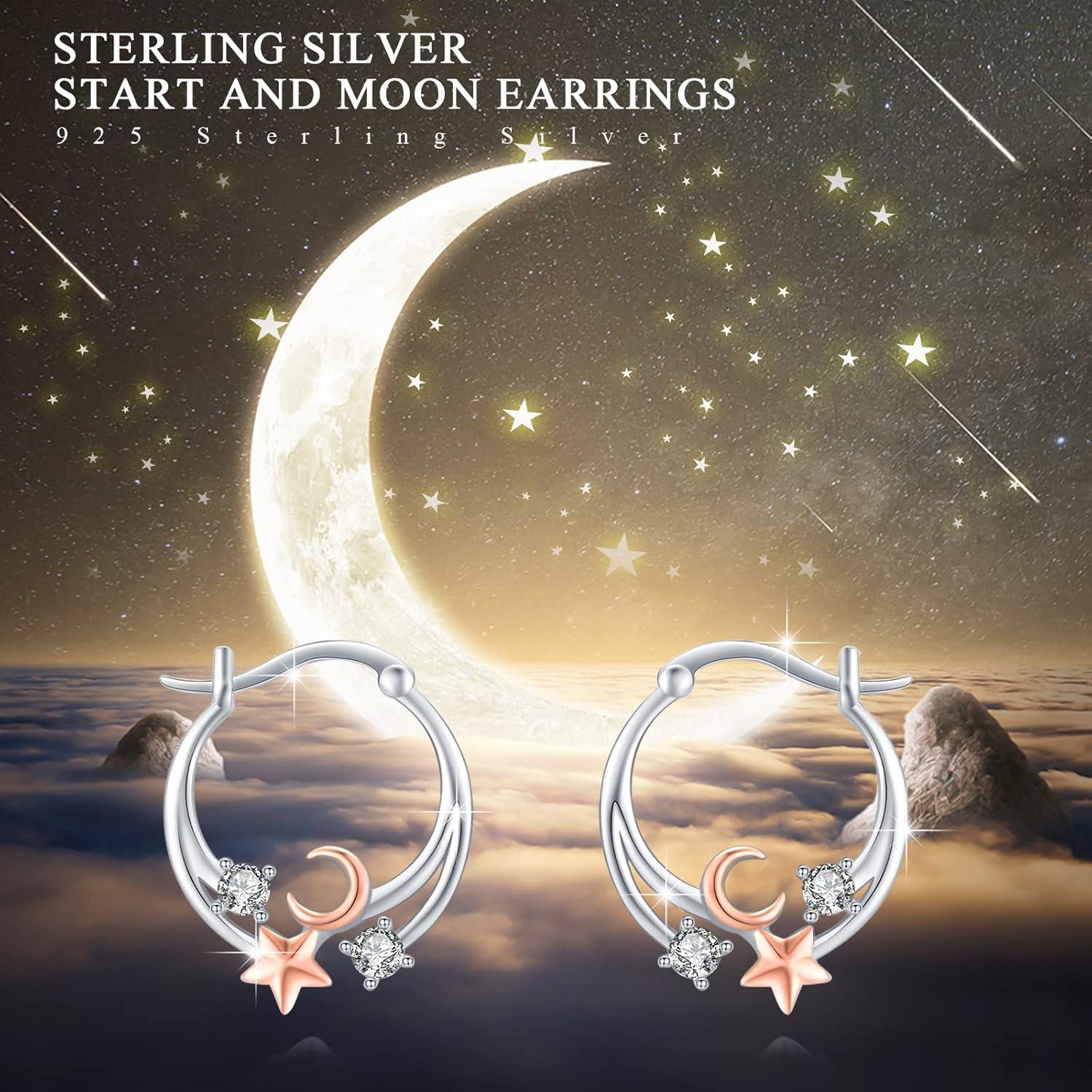 Ohrringe Mond Sterne 925 Sterling Silber Creolen Schmuck für Damen