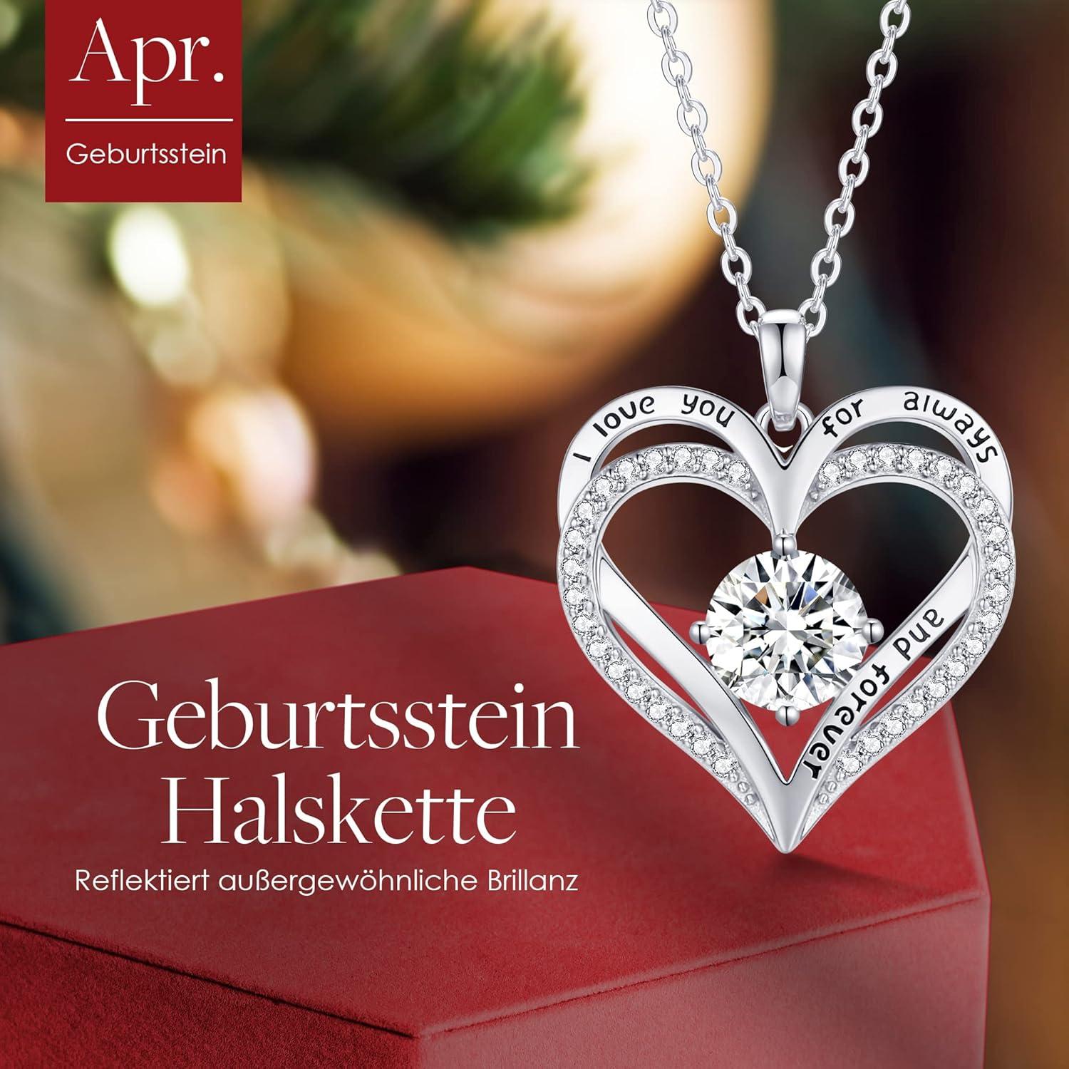 LOUISA SECRET Herz Anhänger Halskette 925 Sterling Silber Geburtsstein Rosegold