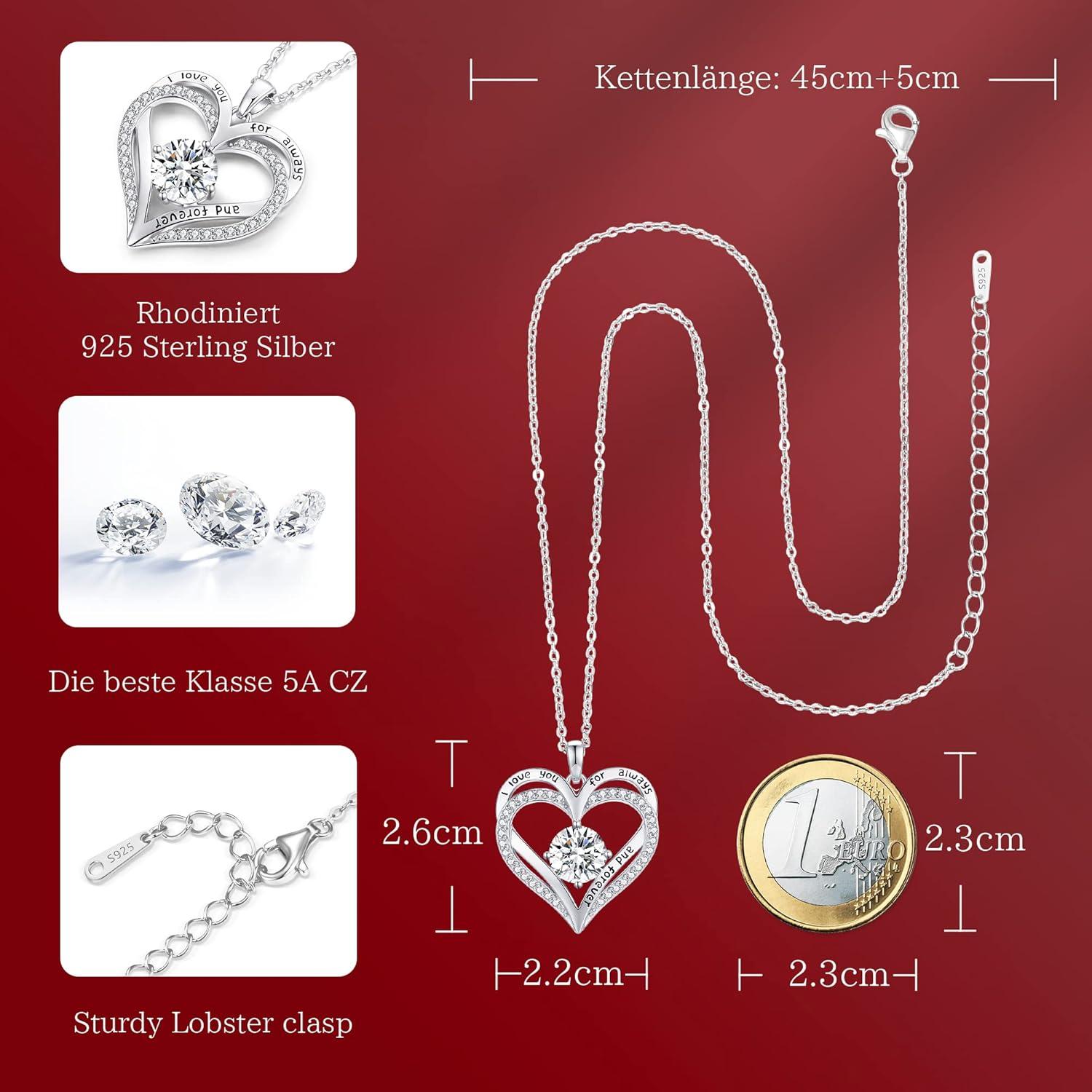 LOUISA SECRET Forever Love Herz Anhänger 925 Sterling Silber Geburtsstein