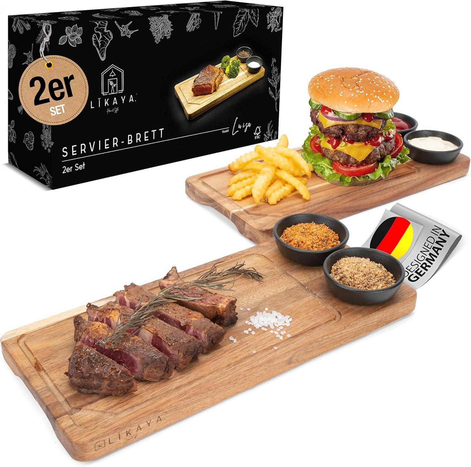 Servierbrett Set Akazienholz Saucen Schüsseln Grill Zubehör