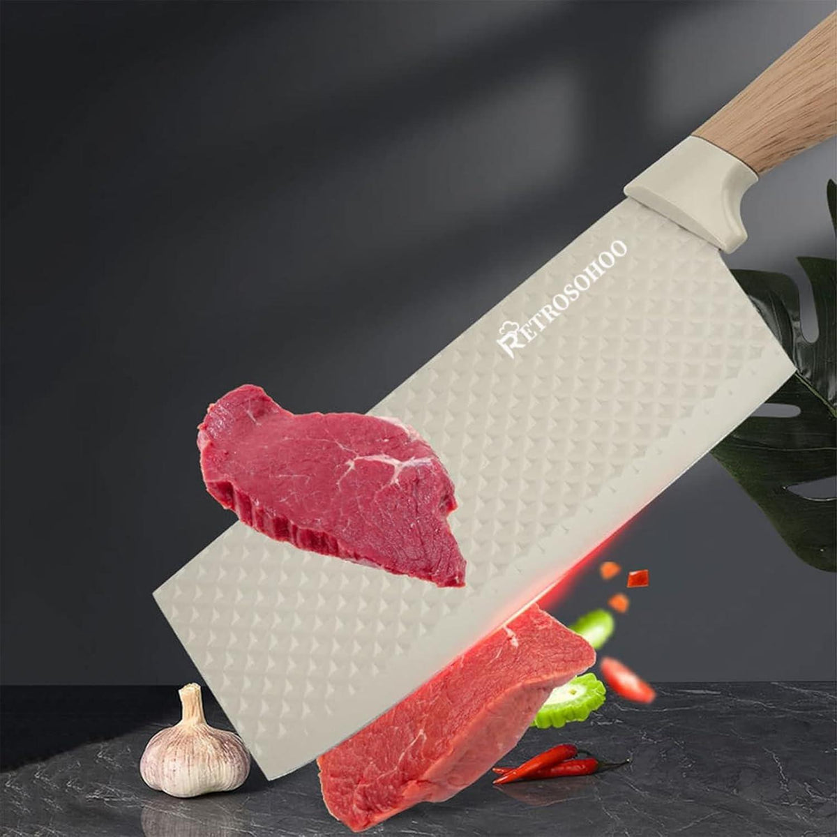6-teiliges Khaki Messerset mit Messerblock, Antihaft & Scharf