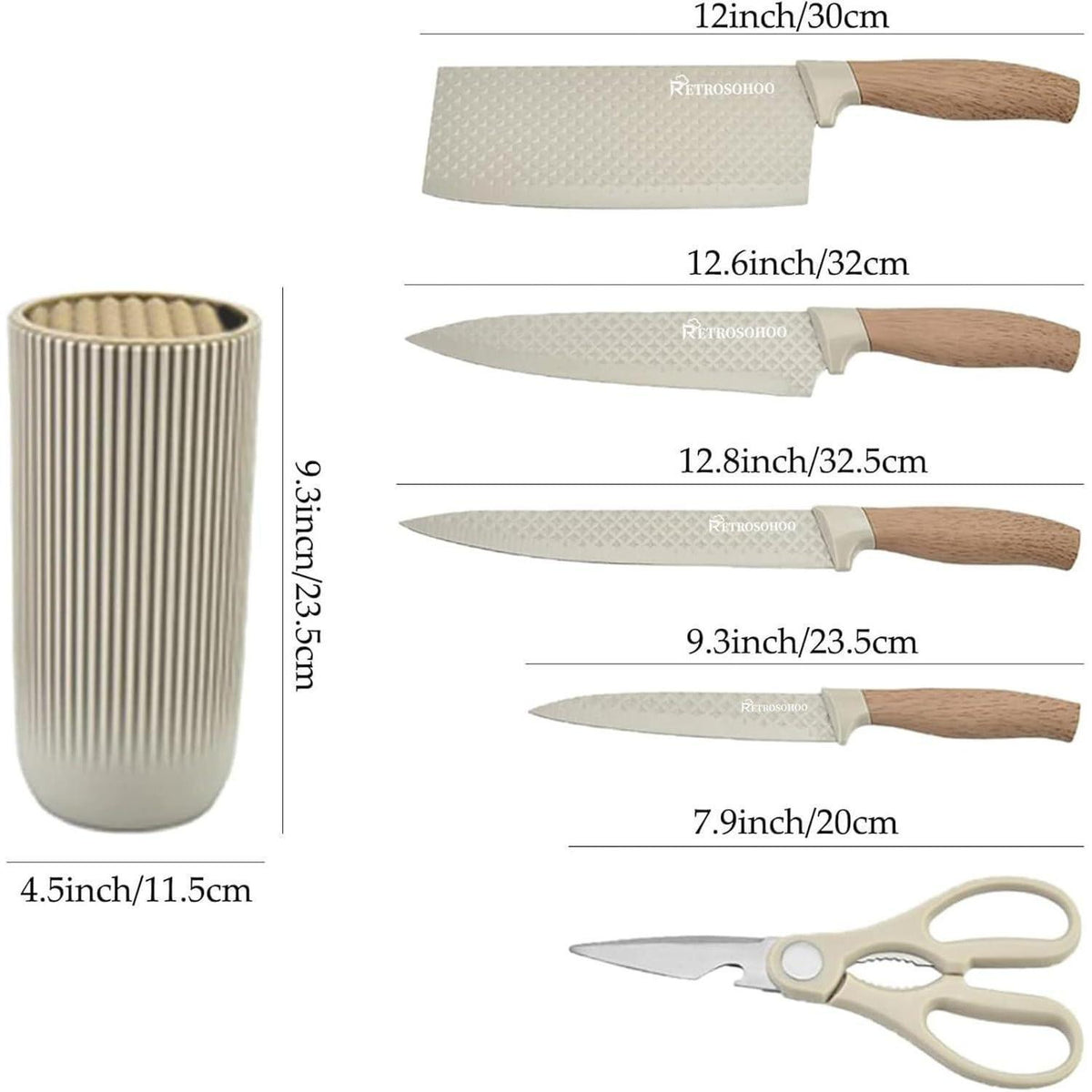 6-teiliges Khaki Messerset mit Messerblock, Antihaft & Scharf