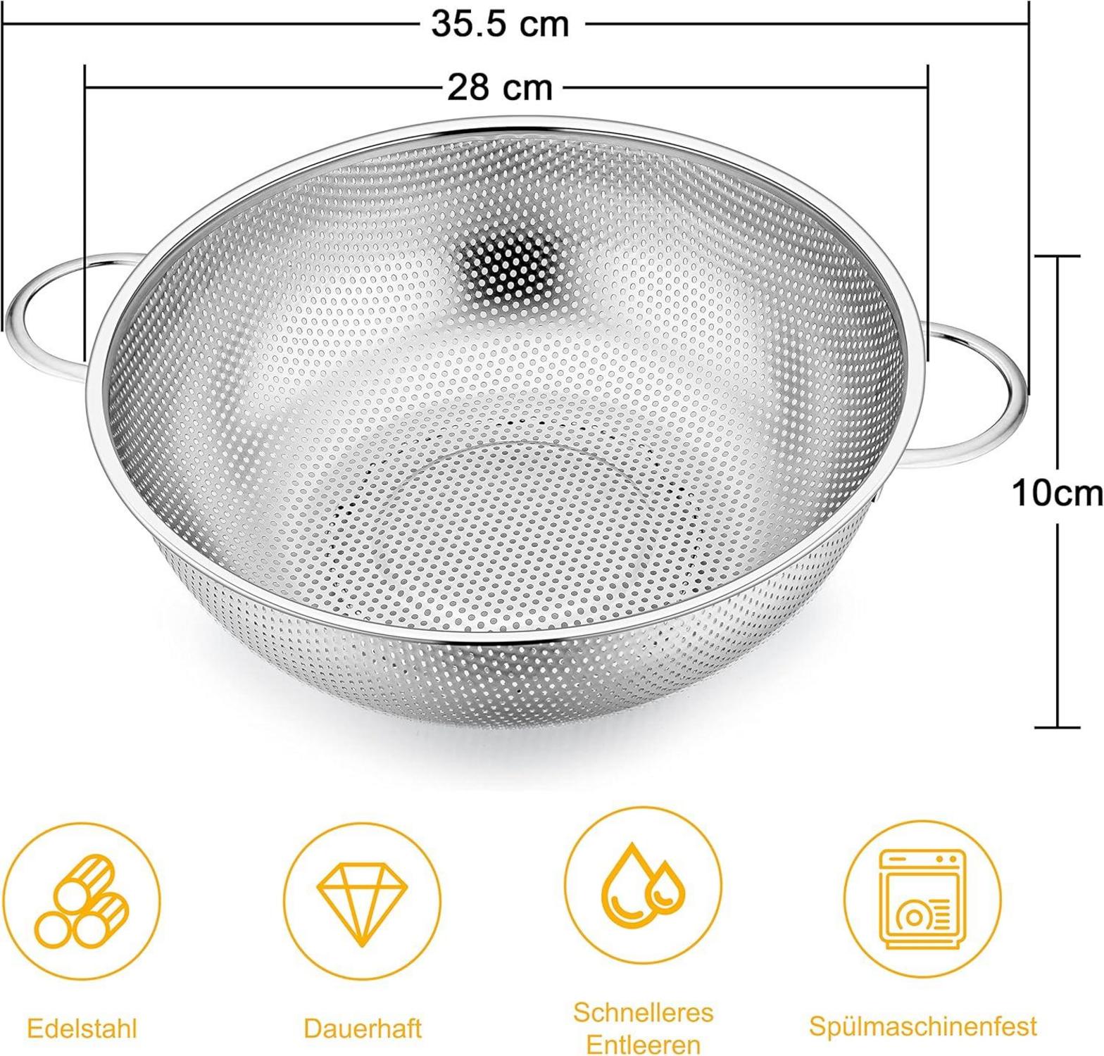 Edelstahl Küchensieb mit Griffen Ø 28cm, Mikroperforiertes