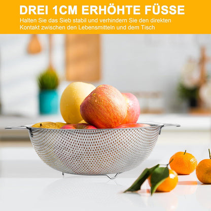 Homikit Edelstahl Ø 28cm Küchensieb mit Griffen, Mikroperforiertes Abtropfsieb - Rostfrei & Spülmaschinenfest