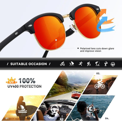 Polarisierte Retro Halbrahmen Sonnenbrille UV400 Schutz Metallrahmen