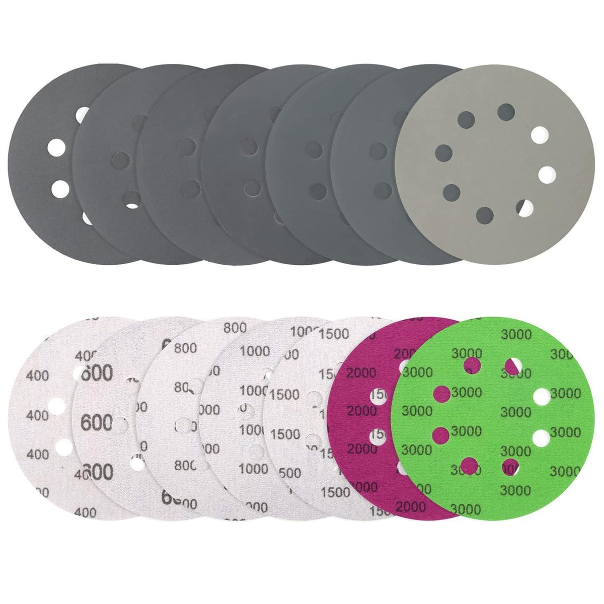 Schleifscheiben 125mm Klett 70 Stück Nass & Trocken, gemischte Körnung