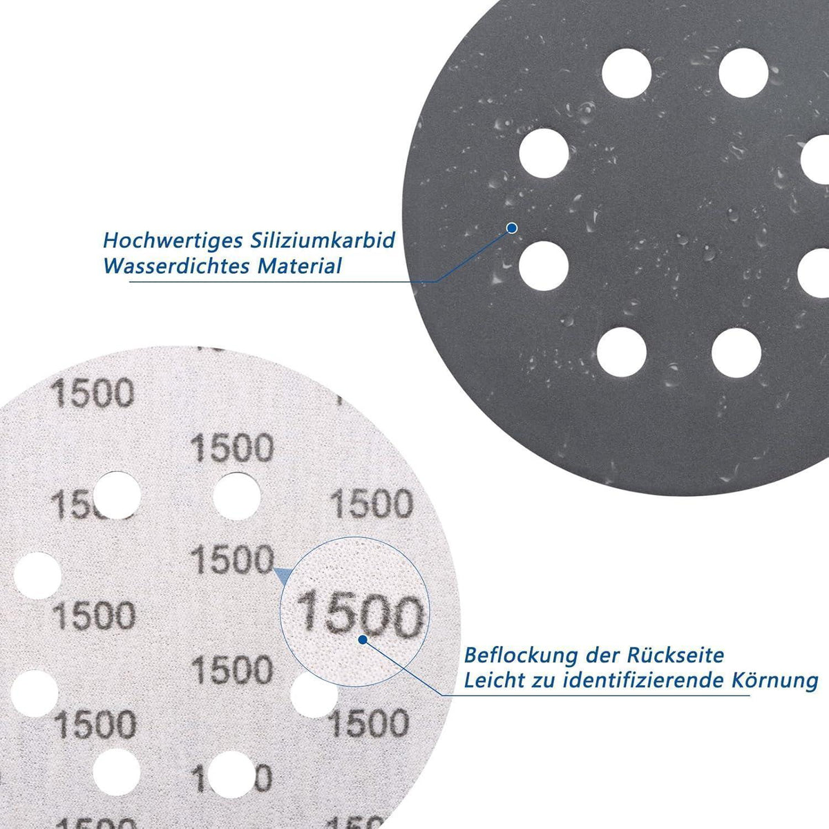 Schleifscheiben 125mm Klett 70 Stück Nass & Trocken, gemischte Körnung