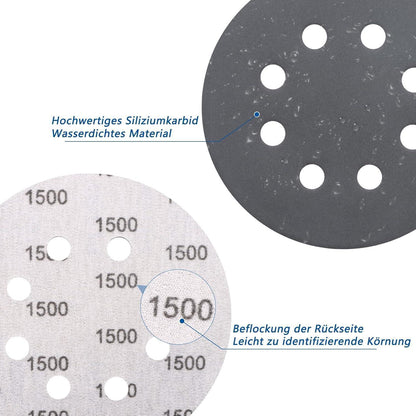 Schleifscheiben 125mm Klett 70 Stück Nass & Trocken, gemischte Körnung