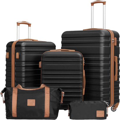 COOLIFE ABS Hartschalen Koffer Trolley Set 5tlg Schwarz/Braun