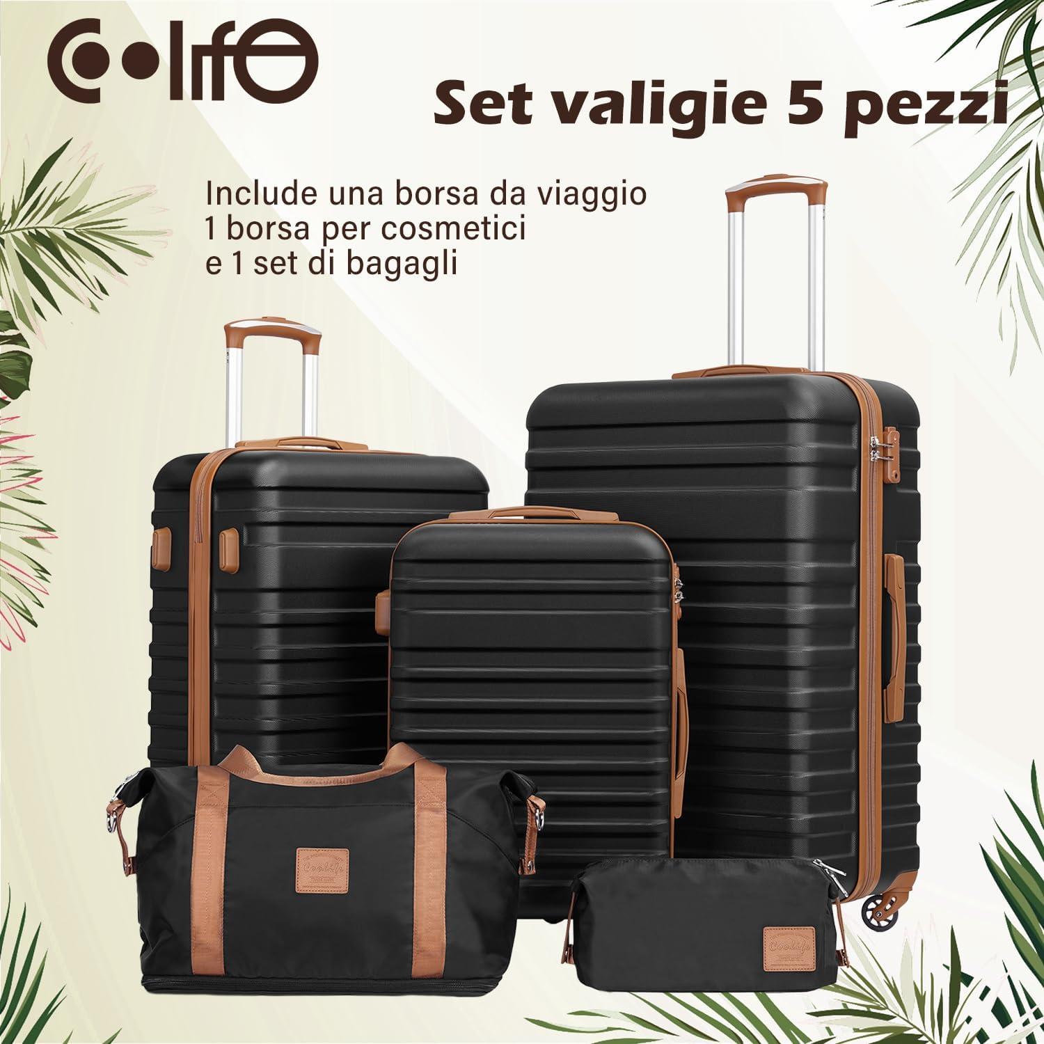 COOLIFE Koffer Set 5tlg ABS Hartschale 4 Rollen TSA-Schloss