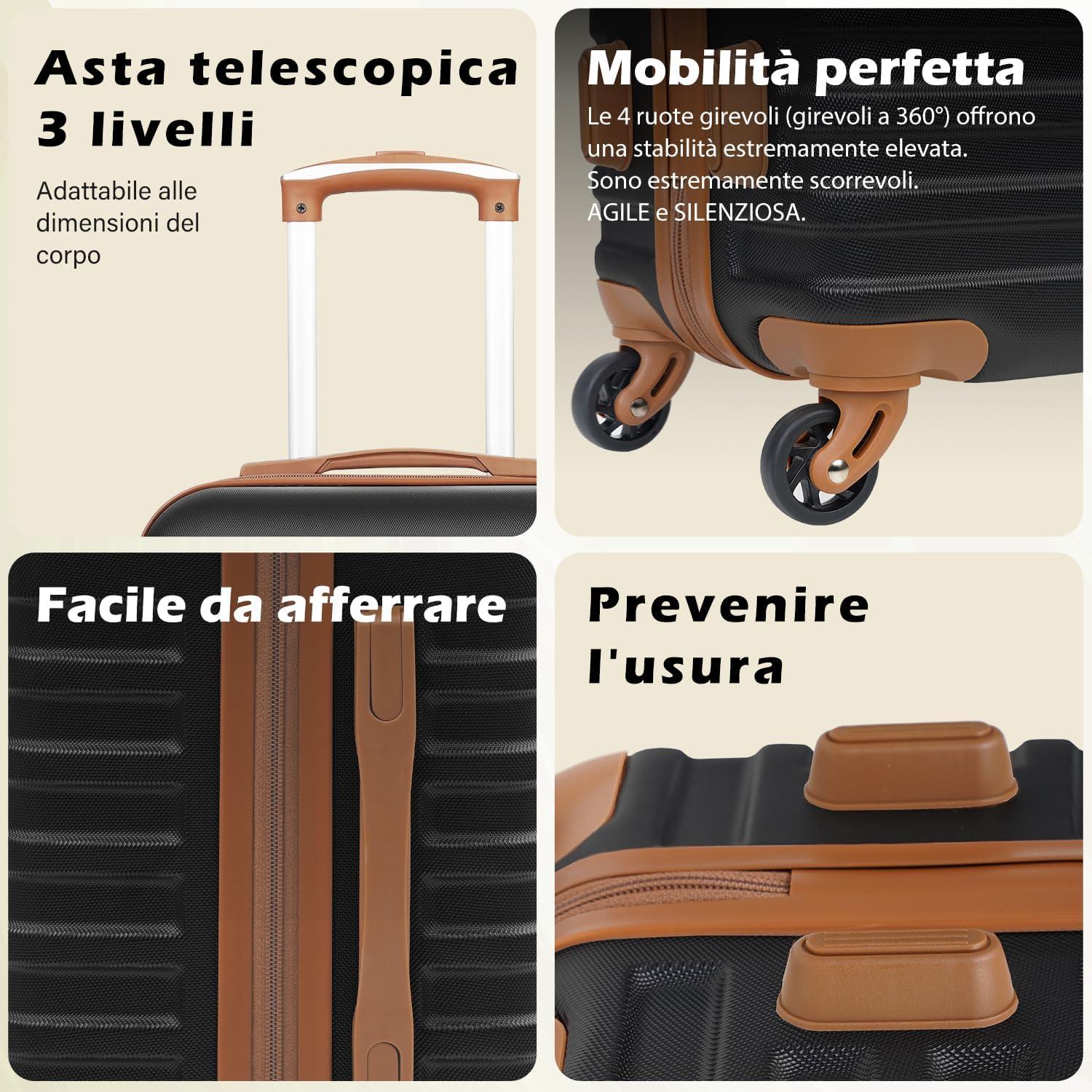 COOLIFE Koffer Set 5-teilig ABS Hartschale Trolley Rollen TSA-Schloss