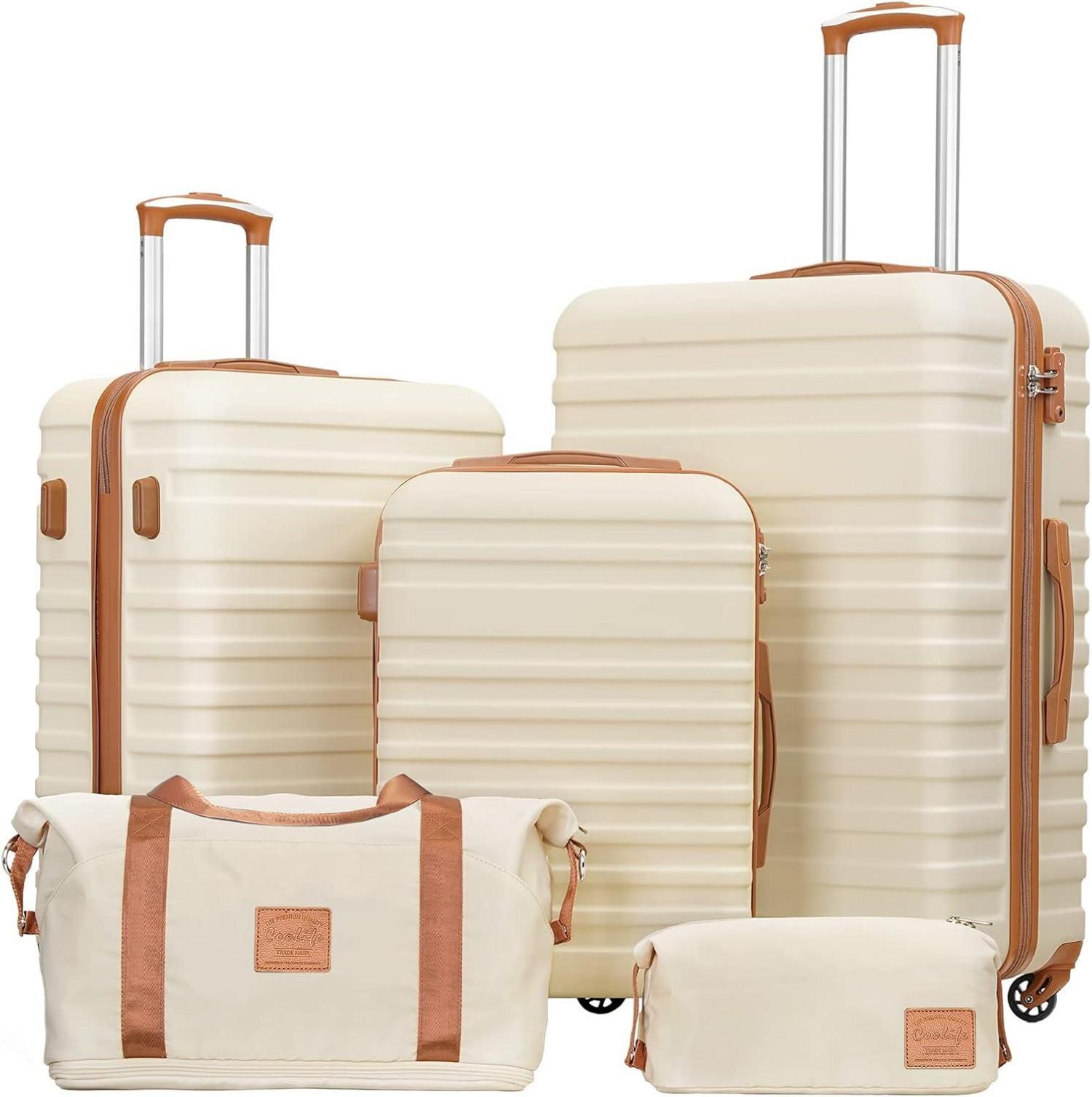 ABS Hartschalen Koffer Set 5tlg Weiß Braun TSA-Schloss
