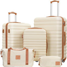ABS Hartschalen Koffer Set 5tlg Weiß Braun TSA-Schloss