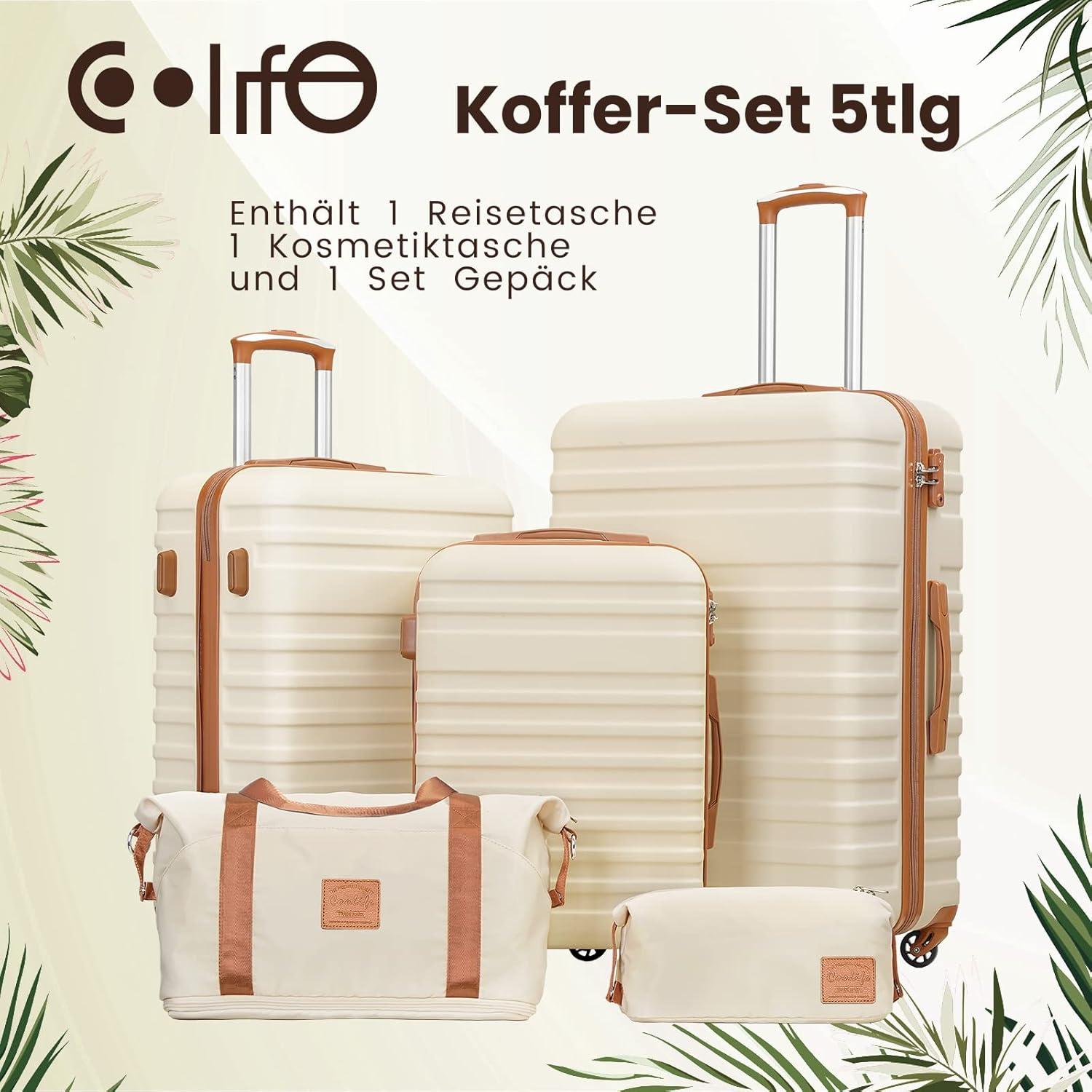 COOLIFE Koffer Set ABS Hartschale 4 Rollen TSA-Schloss 5tlg