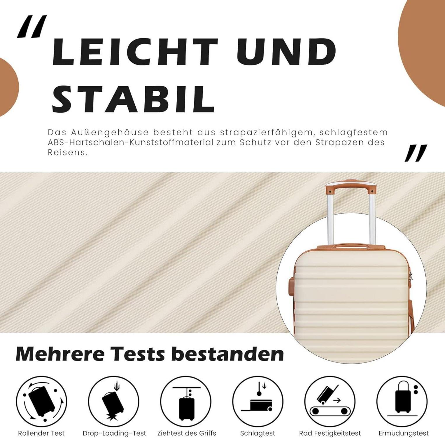 ABS Hartschalen Koffer Set 5tlg Weiß Braun TSA-Schloss