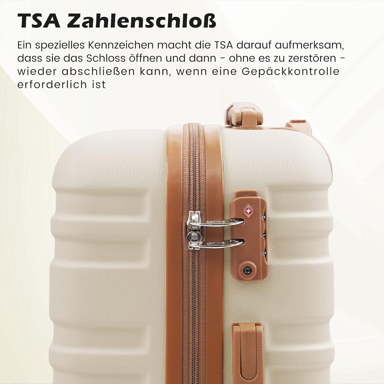 COOLIFE Koffer Trolley Set ABS Hartschale 4 Rollen TSA Schlüssel, 5tlg Weiß/Braun